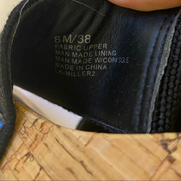 Lucky Brand Miller 2 Cork Wedge Platform Black Linen Strap Sandals 8 - Picture 6 of 11